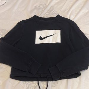 Nike Women’s Black Drawstring Cropped Sweatshirt Crewneck Top Size Small